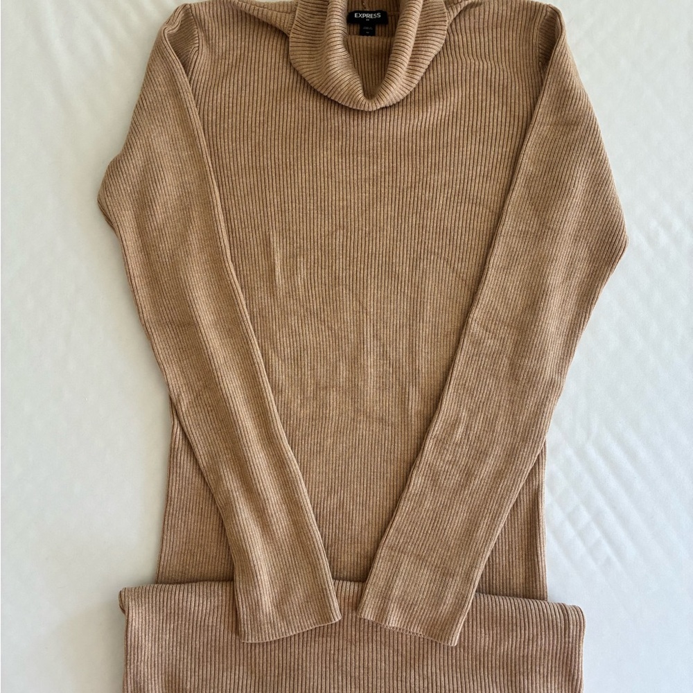 Express Cowl Neck Sweater in Tan